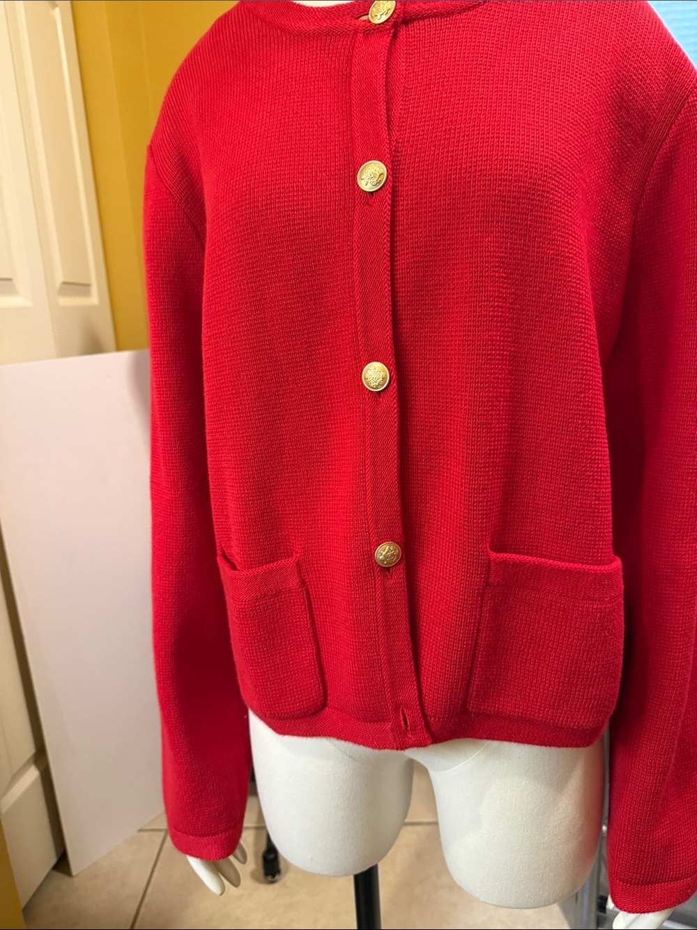 J. Crew Red Knit Button-Front Cardigan with Gold Buttons